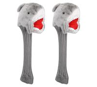 2 Pcs Driver Wood Head Covers, Shark Golf Club Covers Hybrid Head Protector Plush Headcovers with Long Neck for Driver Wood 3 5