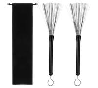 2 PCS Drumstick Brush Black Retractable Wire Drum Brushes with Comfortable Rubber Handles Drum Stick Brushes Wire Drums and Percussion Brush for Drums Rock Country Folk Drummers with Black Velvet Bag