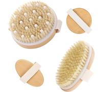 2 Pcs Dry Body Brush, Natural Bristle Bath Brush, 11cm | Organic Spa Exfoliation and Massage Scrub Brush with Natural Boar Bristles for Exfoliating Dry Skin, Lymphatic Drainage