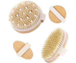 2 Pcs Dry Body Brush, Natural Bristle Bath Brush, 11cm | Organic Spa Exfoliation and Massage Scrub Brush with Natural Boar Bristles for Exfoliating Dry Skin, Lymphatic Drainage