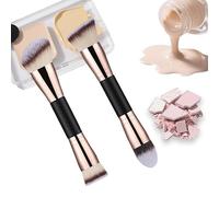 2 pcs Dual-Ended Foundation Brush: Round & Angled Pro-Grade makeup brushes, 100% Vegan Synthetic Makeup Brush for Flawless Blending and Application of Liquid, Powder, Cream, Blush