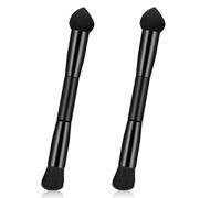 2 Pcs Dual-Ended Hairline Powder Brush Makeup Brushes Set with Sponge Tip Concealer Brush Touch Up Hair Shadow Powder Brushes for Seamless Blending Concealer And Hair Contour Root Touch Up Black