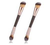 2 Pcs Dual-ended Makeup Brushes, Foundation Contour Brush, Angled Foundation & Concealer, Synthetic Bristles for Liquid, Cream, Blush