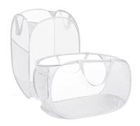2 Pcs Durable Collapsible Laundry Baskets - Reinforced Mesh Pop Up Laundry Hamper with Pocket, Foldable Dirty Clothes Hamper with Carry Handles for Laundry, Bathroom, Kids Room, Dorm or Travel White