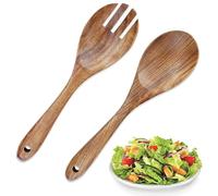 2 Pcs Durable Wood Salad Spoon and Fork Set - Long Handle Server With Mixing and Dinner Utensils for Serving