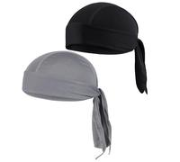 2 Pcs Durag Mens Set, Cooling Do Rag Quick Drying Sweat Wicking Beanie Head Wrap Mens Bandana for Running, Cycling, Motorcycle, Sports (Black, Light Gray)