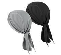 2 Pcs Durags for Men, Cooling Do Rags Sports Quick Drying Sweat Wicking Beanie Head Wrap Bandana for Men Women Running Cycling Motorcycle(Black, Light Gray)
