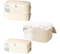 2 Pcs Duvet Compression Storage Bags, Foldable Beige Clothes Organiser 21.3x16.5x11.8 in, Space-Saving Storage Organisers with Viewing Window, Longevity Quilt Blanket Storage Container