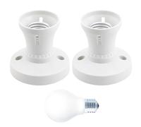 2 Pcs E27 Lamp Holder, Screw-in Bulb Socket Adapter E-27 Ceiling Rose for Ceiling Pendant & Wall Lighting, PVC E27 Light Socket Replacement with Screw Fitting(Straight Type)