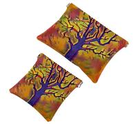 2 PCS Earth Day Tree Earth Day Nature Pocket Cosmetic Bag, Self-Closing Shrapnel Makeup Pouch, Portable No Zipper Mini Travel Make Up Bag for Coin Lipstick Cosmetics Earphones Jewelry Organizer