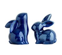 2 Pcs Easter Decoration Golden Bunny Figurines Set Ceramic Easter Rabbit Statue Vintage Bunny Figurine Gift for Family Home Office Table Decor Spring Party Supplies (Blue)
