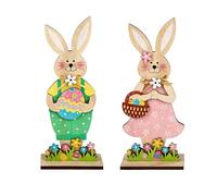 2 Pcs Easter Decorations,Wooden Easter Bunny Decorations Spring Home Decor Table Centrepiece Stand Up Bunnies Decoration Funny Rabbit Kids Adults Gifts Rabbits Display Ornaments,for Office Garden (A)