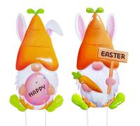 2 Pcs Easter Decorations Yard Stakes Sign, 23 Inch Metal Bunny Egg Gnome Stake, Metal Rabbit Happy Easter Holiday Outdoor Garden Welcome Signs Yard Lanwn Stake