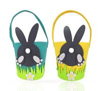 2 Pcs Easter Egg Hunt Baskets for Kids,Felt Basket with Handle,Child Party Craft Gift Basket-Spring Easter Egg Hunt Favour Holders with Bunny Design-Easter Gift Box,Arts Crafts For Kids to Make DIY