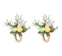 2 Pcs Easter Egg Napkin Rings, Multicolor Farmhouse Napkin Holders with Faux Dandelions & Greenery, 3.9 in Tall, 1.1 in Inner Diameter, for Spring Table Decor, Banquets, Gatherings, Feasts
