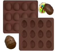2 Pcs Easter Egg Silicone Chocolate Mould, 12-Cavity Egg Shaped Silicone Mold, Easter Silicone Candy Moulds, Non-Stick Baking Moulds for Chocolate, Jelly, Candy