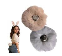 2 Pcs Easter Plush Tails Ball Rabbit Tail Bunny Accessory Set Fluffy Pom Poms Ball for Easter Halloween Party Photo Props Cosplay Costume White & Grey