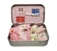 2 Pcs Easter Pocket Bunnies in a Tin Box, Mini Plush Bunny Doll Toys, Handmade Pocket Hug Rabbit Easter Gifts for Kids Friends (Pink)
