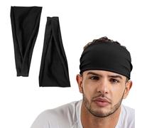 2 Pcs Elastic Headband for Men,Breathable Hair Band for Sweat-Wicking,Soft Fabric Stretchy,for Gym,Yoga,Running,Sports(Black)