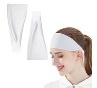 2 Pcs Elastic Headband for Women ＆ Men,Breathable Hair Band for Sweat-Wicking,Soft Fabric Stretchy,for Gym,Yoga,Running,Sports(White)