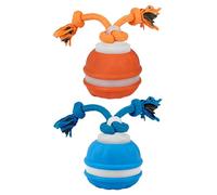 2 Pcs Electric Rolling Dog Toy with Bird Sound, Interactive Dog Toy Ball with Rope, 3 Modes for Small Medium Dogs, Silicone Pet Teething Ball for Playtime, Blue and Orange