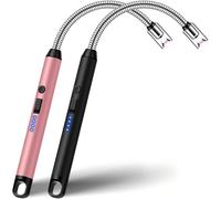 2 Pcs Electronic Candle Lighter, USB C Rechargeable BBQ Lighter with Long Reach 360°Neck, Windproof and Flameless, Great for BBQ, Candles, Camping and Fireworks