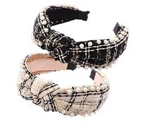 2 Pcs Elegant Beaded Headband for Women Fashion Black White Knotted Pearl Hair Headband for Girls/5725