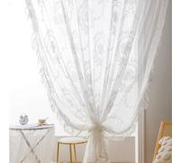 2 Pcs Elegant Ruffled French Lace Floral Curtain, Retro Rustic Lace Sheer Embroidered Gauze Curtain Door(S,White)