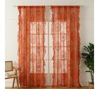 2 Pcs Elegant Ruffled French Lace Floral Curtain, Retro Rustic Lace Sheer Embroidered Gauze Curtain Door(S,Orange)