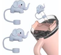 2 Pcs Elephant Straw Cover for Stanley 40&30 Oz Cup, 10mm Silicone Straw Covers Cap for Stanley Cup Accessories, Cute Straw Topper for Tumblers, Straw Cap Stopper for Reusable Straws Tip Lids