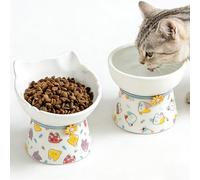 2 PCS Elevated Ceramic Cat Bowls, 15°Raised Cat Food Bowl, Whisker Friendly Anti Vomiting Cats Dishes, Anti Vomiting & Protect Pet's Spine, Pet Feeder Bowl, Feeder Dish for Indoor Kitty and Small Dogs