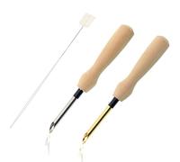 2 Pcs Embroidery Needle Pen and Threaders Wooden Handle Embroidery Pen Set Sewing Embroidery Punch Needle Weaving Tools for DIY Craft Stitching Applique Embellishment