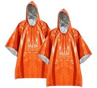 2 Pcs Emergency Ponchos, Thermal Insulation and Rainproof Outdoor Emergency Equipment, Hooded Emergency Raincoat, for Outdoor, Mountain Climbing, Cycling, Hiking, Rainy Days (Orange, 100*130cm)