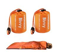2 Pcs Emergency Sleeping Bag with 2 pcs Reusable Survival Blanket, Lightweight Bivvy Bag with Survival Whistle, Shelter Blanket Bags, Thermal Bivy Sack for Camping, Hiking, Outdoor Use