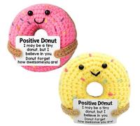 2 Pcs Emotional Support Crochet, Emotional Support Pickle, Funny Positive Crochet Donut With Inspirational Card, Mental Health Gifts For Girls Women Birthday Graduation Motivational Presents