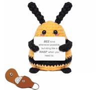 2 PCS Emotional Support Gift, Emotional Support Plush, Positive Bee and Decision Coin with Leather Cover Set, Cute Pocket Hug Crochet Bee Stuff, Novelty Gift for Women and Men, Desk Party Decor