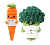 2 PCS Emotional Support Gift,Emotional Support Plush,Positive Knitted Carrot Doll,Emotional Support Broccoli,with Encourage Card,for Birthday Party Home Office Decoration