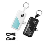 2 PCS ENEGON 5000mAh Mini Power Banks with Foldable USB-C Plug, Built-in USB-C Cable, LED Display, Compact Portable Chargers for iPhone, Samsung & Xiaomi, Travel Use, 2 Cables (Black and White)