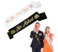 2 PCS Engaged Sash Couple, He Asked & She Said Yes Sashes Kit, Groom to Be Sash and Bride Sashes for Wedding Engagement Bridal Shower Decorations Bachelorette Engagement Gifts (Black, White)