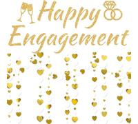 2 PCS Engagement Party Decorations Set, Aesthetic Happy Engagement Decorations with Letters Banners White Gold Love Heart, Practical Suitable for Use at Proposal Parties