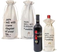 2 Pcs Engagement Wine Gift Bag Wedding Burlap Drawstring Bottle Bag for Wine Cha