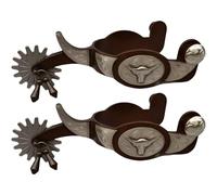 2 Pcs Equestrian Cowboy Spurs For Cowboy Boots With Shank Guard, Bronze Metal, Silver Edge, 7.1 X 5.9 X 3.9 In