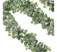 2 Pcs Eucalyptus Garland,1.8m Ivy Garland, Artificial LeafGarland Hanging Green Leaves Decoration,Foliage Garlandsfor Wedding Backdrop Party Garden Festival Home Decoration,Love-shaped Leaves on Top