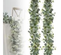 2 PCS Eucalyptus Garland, 5.9FT Greenery Garland Artificial Greenery Vines Fake Hanging Green Leaves Vines Faux Leaf Garlands Realistic Vine Plant for Wedding Arch Table Decor