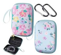 2 Pcs EVA Earphone Case Set With Carabiner, Printed Hearing Aid and Mini Headphone Storage, Portable Hard Shell Zipper Carrying Case for Travel, Outdoor, Office, School