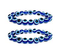 2 Pcs Evil Eye Bracelet for Women Men, Blue Evil Eye Beaded Bracelet Set, Turkish Blue Eye Stretch Bracelet, Good Luck Protection Bracelet, 8mm Crystal Bead Jewelry Gift, One Size, Acetate, Agate