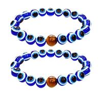 2 Pcs Evil Eye Bracelet for Women Men, Blue Evil Eye Beaded Bracelet Set, Turkish Blue Eye Stretch Bracelet, Good Luck Protection Bracelet, 8mm Crystal Bead Jewelry Gift, One Size, Acetate, Agate