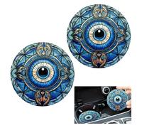 2 Pcs Evil Eye Car Cup Holder Coasters, Universal Round Car Coaster for Cup Holders, Non-Slip Insert with Absorbent Material, Long-lasting Car Accessories Interior, Reliable Drink Coasters