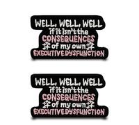 2 Pcs Executive Dysfunction Patch Mental Health Hook & Loop Patch Humorous Satire Emblem Embroidery Applique Neurodiversity Theme Decorate Accessories Patches for Clothes,Backpack,Jacket,Notebook