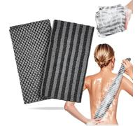 2 Pcs Exfoliating Shower Towel, Japanese Exfoliating Towel, Exfoliating Back Scrubbers for Use in Shower, Japanese Back Scrubber, Double-Sided Body Shower Cloth for Men and Women (Black+Gray)